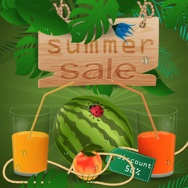 背景插图_31_热带树叶背景，概念设计优惠券，门票，销售，折扣和旅游期间的暑假图片下载