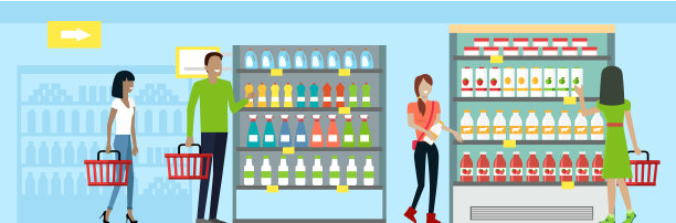 平面设计中的超市购物向量。图片下载