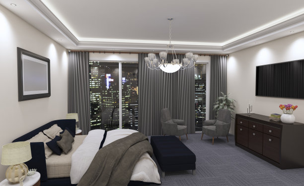 豪华酒店客房内饰图片下载