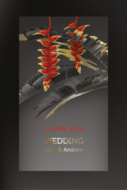 热带黑色和金色的叶子在黑暗的背景图片下载