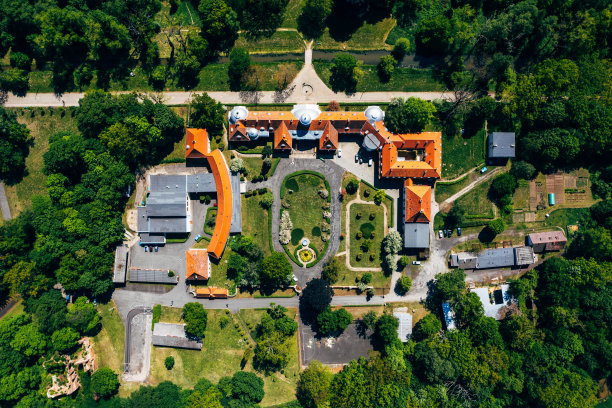 无人机拍摄的森林技术学校。图片下载