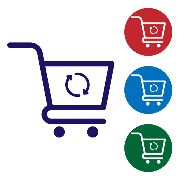 蓝色刷新购物车图标隔离在白色背景。网上购物的概念。送货服务信号。更新超市篮子符号。设置圆形按钮中的颜色图标。矢量图图片下载