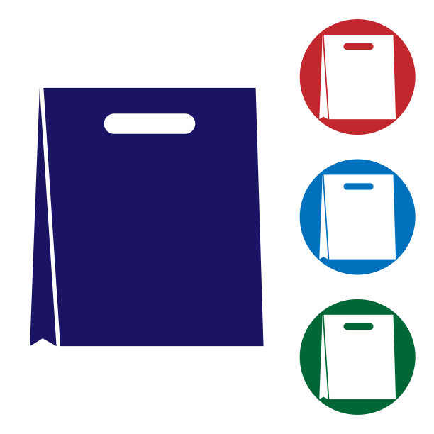 蓝色纸袋图标孤立在白色背景。包的迹象。设置圆形按钮中的颜色图标。矢量图图片下载