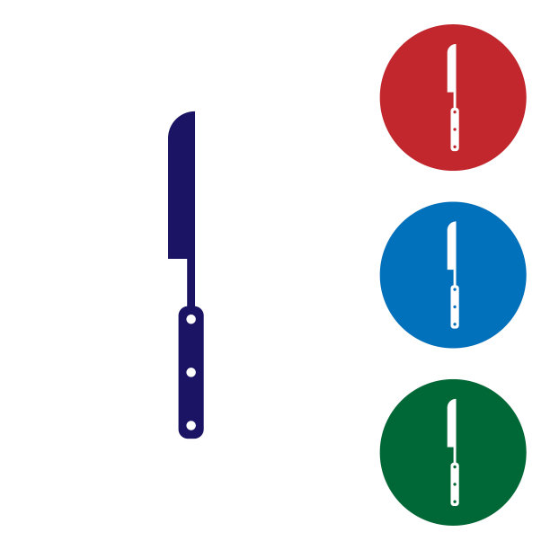 蓝色烧烤刀图标孤立在白色背景。菜刀图标。烧烤刀的迹象。烧烤和烧烤工具。设置圆形按钮中的颜色图标。矢量图图片下载