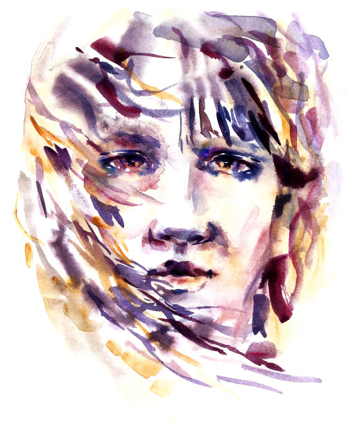 水彩画的年轻女子在风图片下载