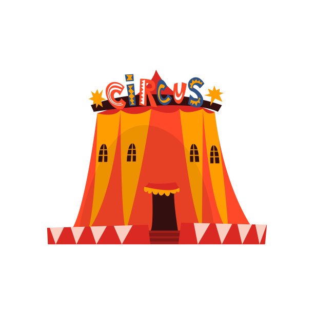 大马戏团帐篷帐篷与旗帜卡通矢量插图图片下载