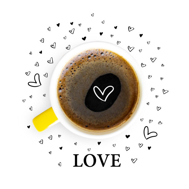 创意的布局，咖啡杯与字母和涂鸦图片下载