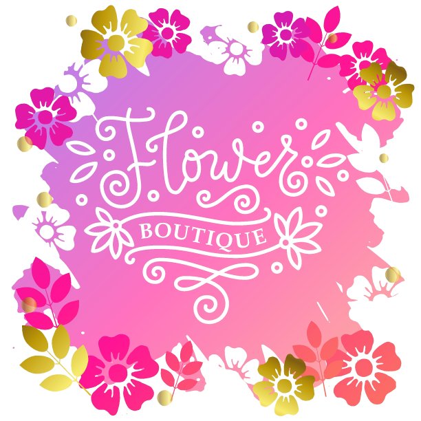 花卉精品店的白色字体，粉红色背景，粉红色花朵图片下载