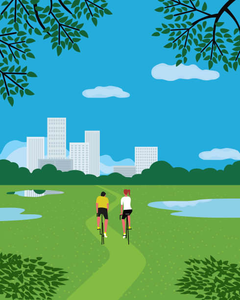 休息在城市花园平面彩色矢量海报图片下载