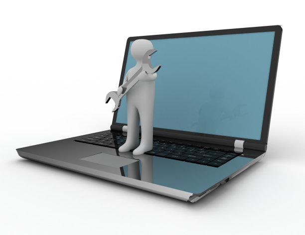 笔记本电脑和扳手图片下载