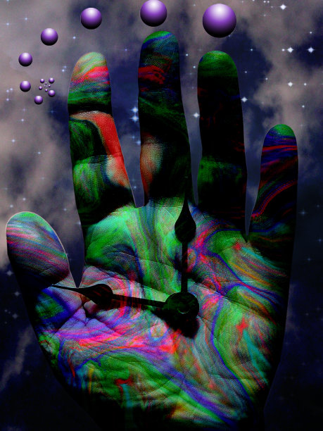 带有时钟指针的超现实手图片下载