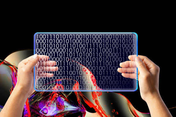 基因工程与医学：手持智能手机与分子细胞，二进制代码显示在屏幕上图片下载