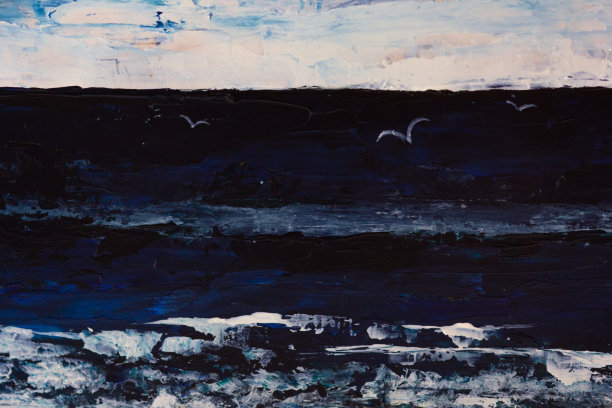 戏剧性地描绘了大海、天空、海鸥图片下载