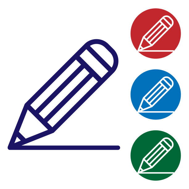 蓝色铅笔和线图标孤立在白色背景。教育的迹象。绘画和教育工具。学校办公室的象征。设置圆形按钮中的颜色图标。矢量图图片下载