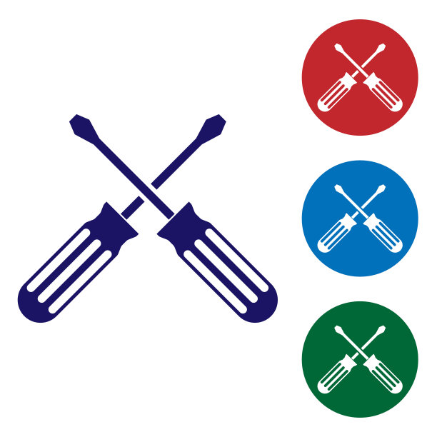 蓝色十字螺丝刀图标孤立在白色背景上。服务工具的象征。设置圆形按钮中的颜色图标。矢量图图片下载