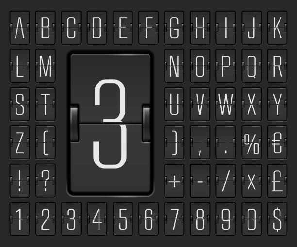 机场翻转板字母为航班起飞或到达信息显示。矢量图图片下载