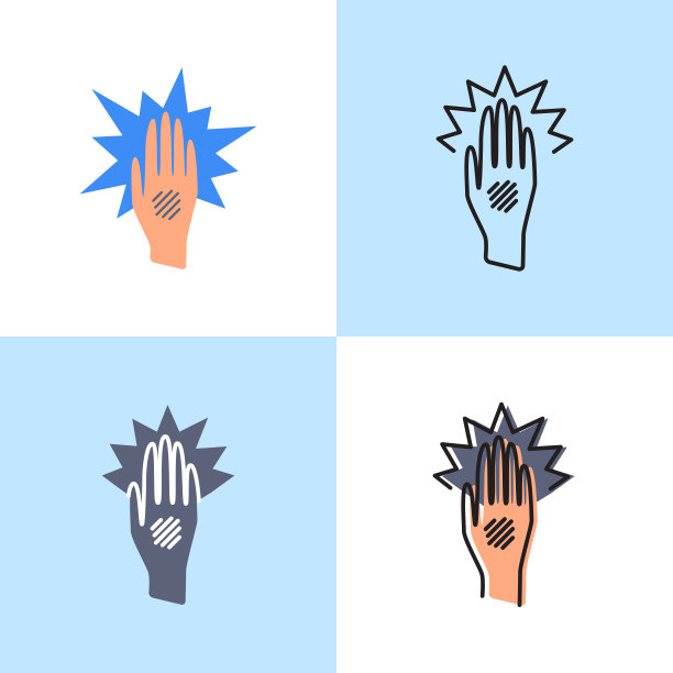 湿疹手图标设置在平坦和线条风格图片下载