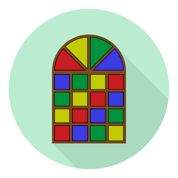 平面图标的旧彩色彩色玻璃窗隔离图片下载