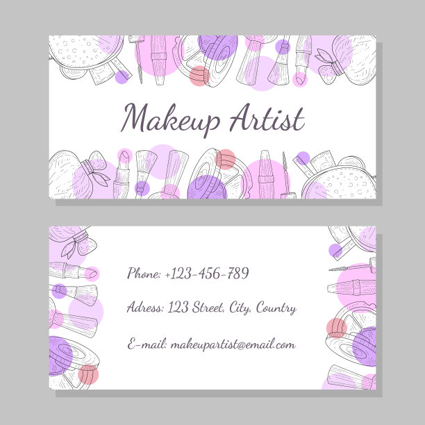 化妆师名片，访问卡模板与地方为您的文本矢量插图图片下载
