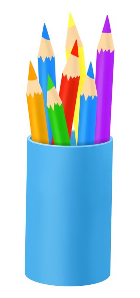 彩色铅笔装在玻璃杯里图片下载