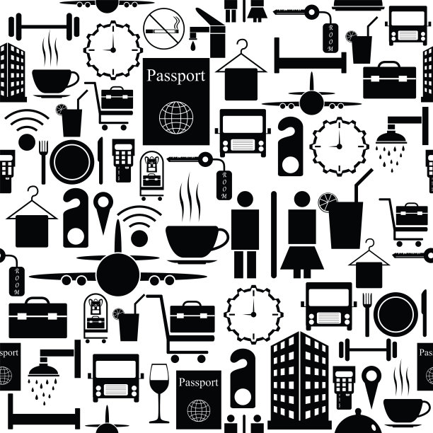 酒店无缝图案背景图标。图片下载