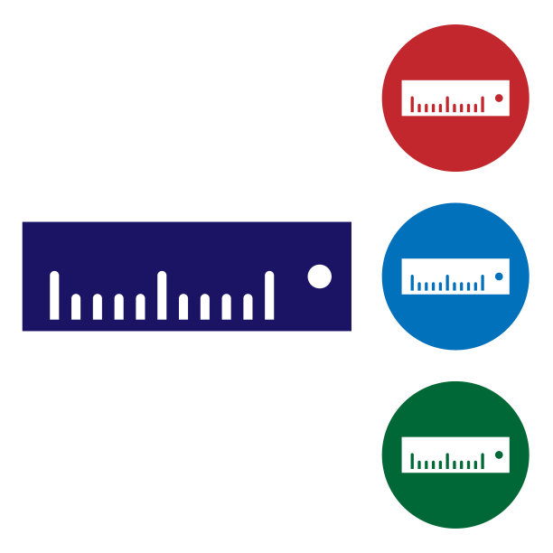 蓝色标尺图标孤立在白色背景。直尺的象征。设置圆形按钮中的颜色图标。矢量图图片下载