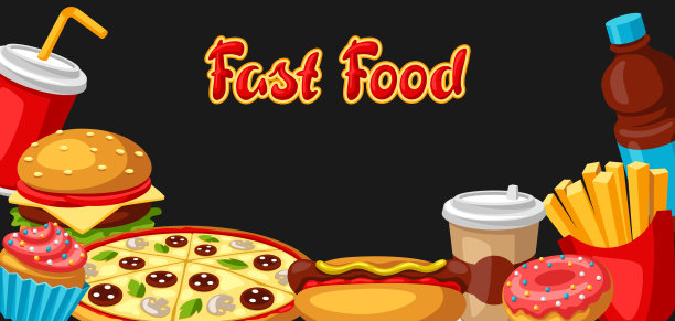 背景是快餐餐。美味的快餐午餐产品。图片下载