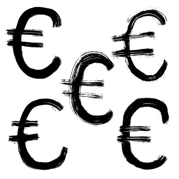 一套墨水绘制的欧元符号图片下载