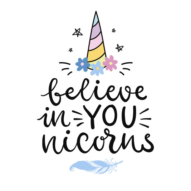 相信独角兽。矢量可爱的手写海报图片下载