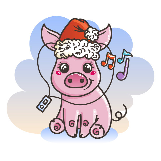 2019年卡通小猪新年贺卡小节日的象征。图片下载