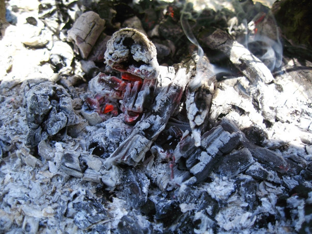 篝火和燃烧后的煤炭图片下载