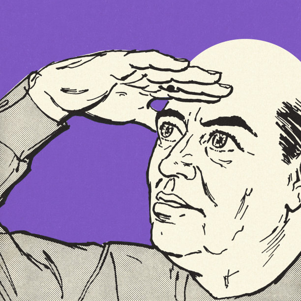 秃顶男人向外张望图片下载