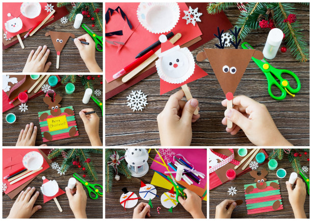 快乐礼物拼贴。手工制作的。儿童创意项目，手工艺品，儿童工艺品。图片下载