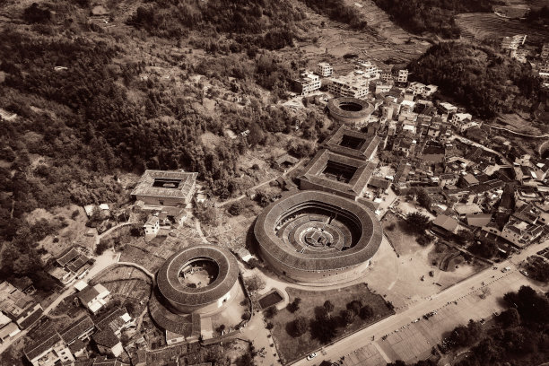 福建土楼鸟瞰图图片下载