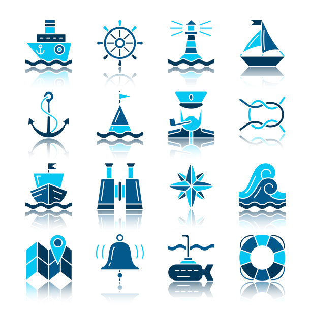 航海颜色剪影与反射图标设置图片下载