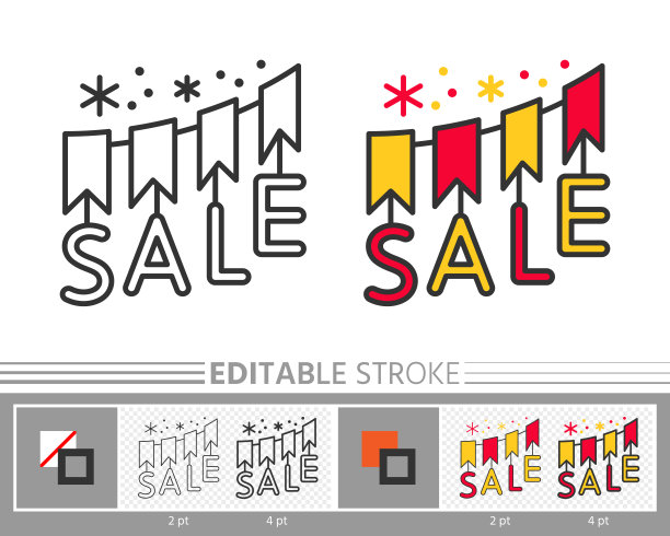 旗帜花环销售横幅可编辑线图标图片下载