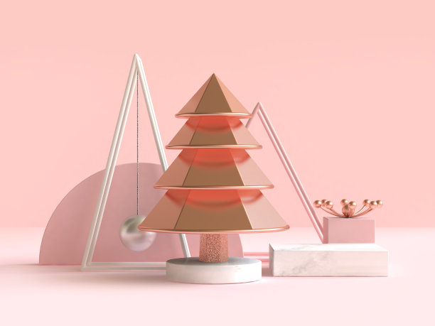 抽象几何形状圣诞树概念装饰三维渲染图片下载