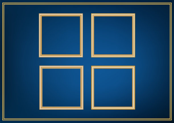 一套装饰框架图片与黄金边界，矢量设计的蓝色背景与溢价概念的空间。图片下载