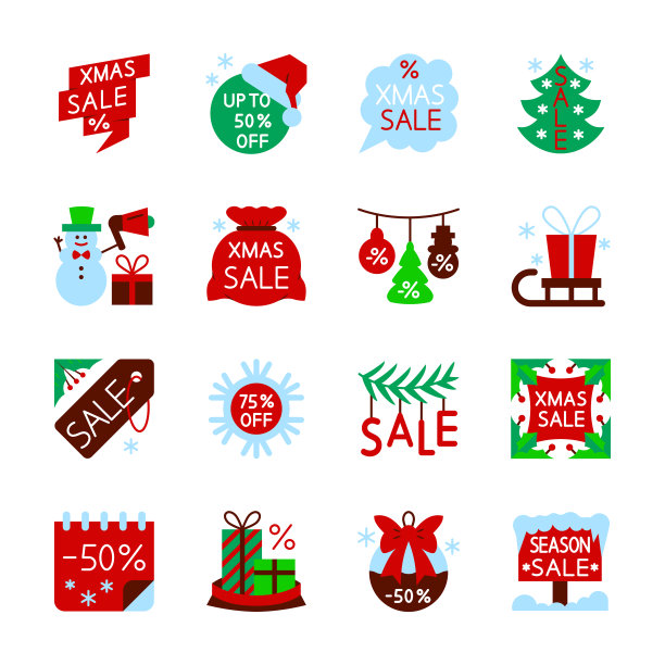 圣诞销售新年清仓图标集图片下载