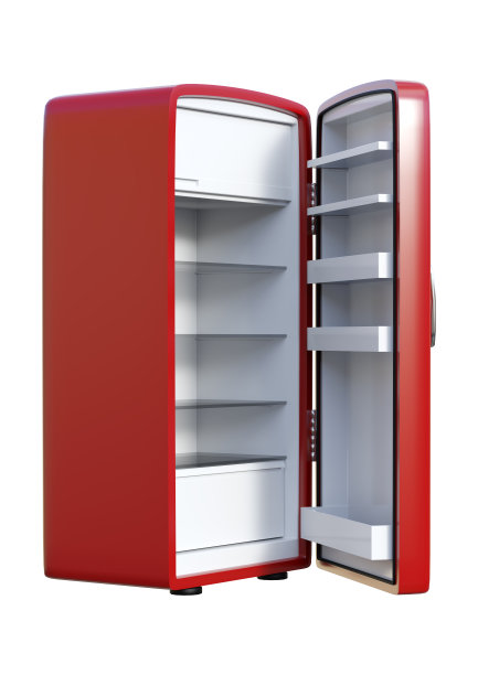 3D插图红色冰箱上的白色图片下载