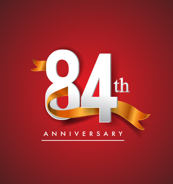 周年纪念设计，金色丝带孤立在红色优雅的背景图片下载