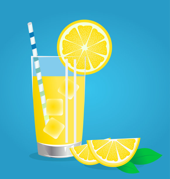 柠檬水与新鲜柠檬水果矢量插图图片下载
