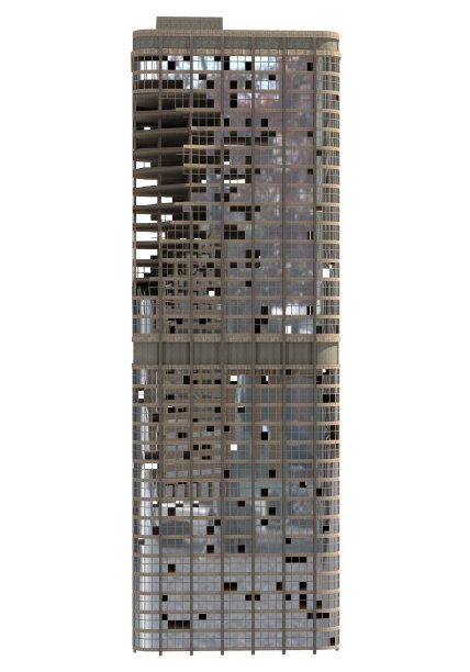 废墟摩天大楼孤立的白色3D插图图片下载