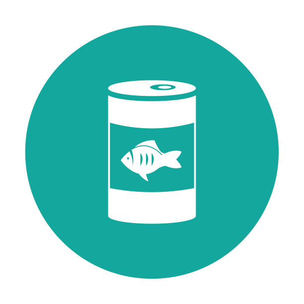 鱼罐头金枪鱼罐头或猫粮矢量图标蓝色背景图片下载