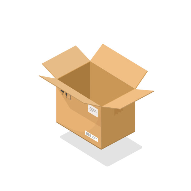 包裹打开矢量插图，卡通三维等距纸板盒打开，空包裹孤立的剪贴画图片下载
