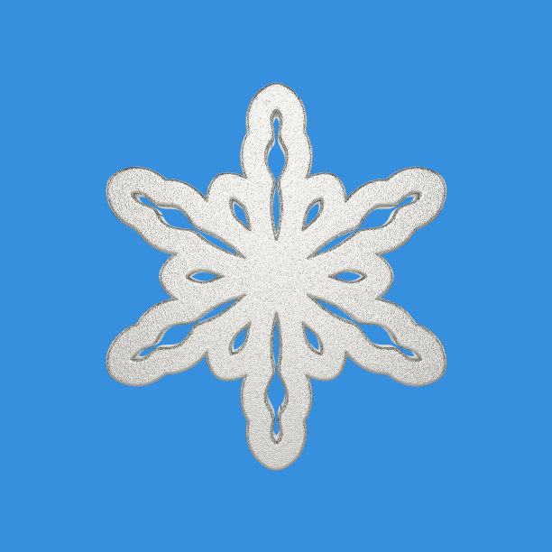 银色雪花孤立在蓝色背景上。圣诞元素装饰金属闪亮箔。3 d渲染。图片下载