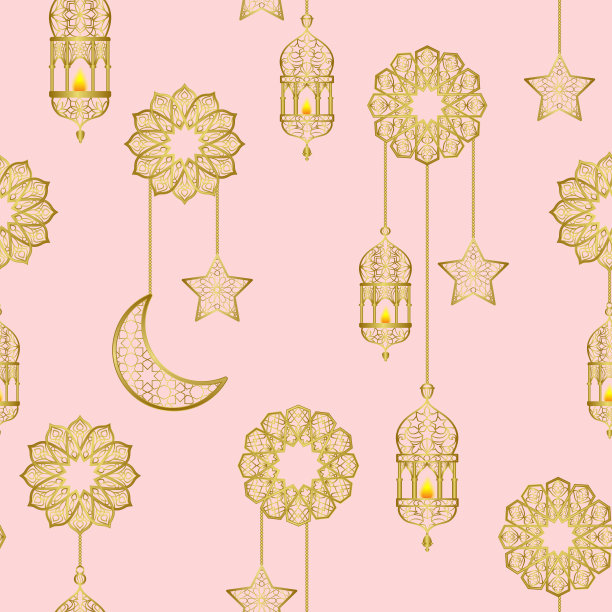 阿拉伯金灯笼无缝图案图片下载