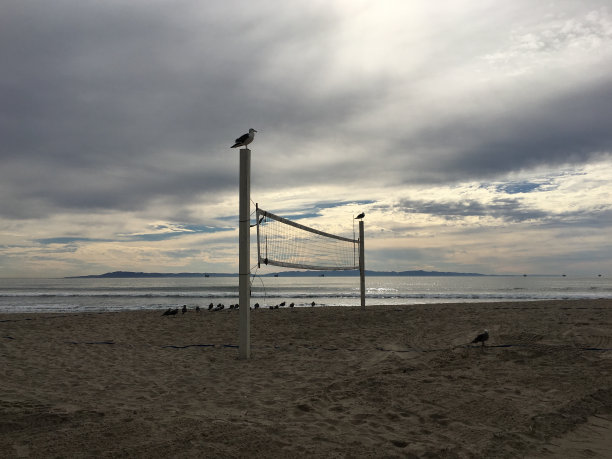 沙滩排球场对着戏剧性的天空图片下载