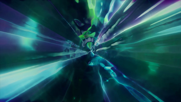 通过时间和空间的虫洞，3D渲染了飞行到另一个维度。明亮、高能量、高科技的隧道图片下载