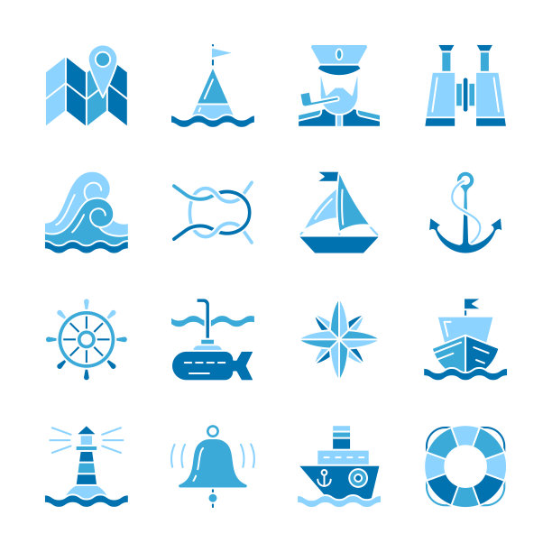 航海颜色剪影平面风格的图标集图片下载